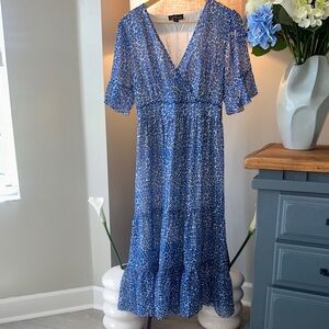 Chic Blue Chiffon Patterned Maxi Dress